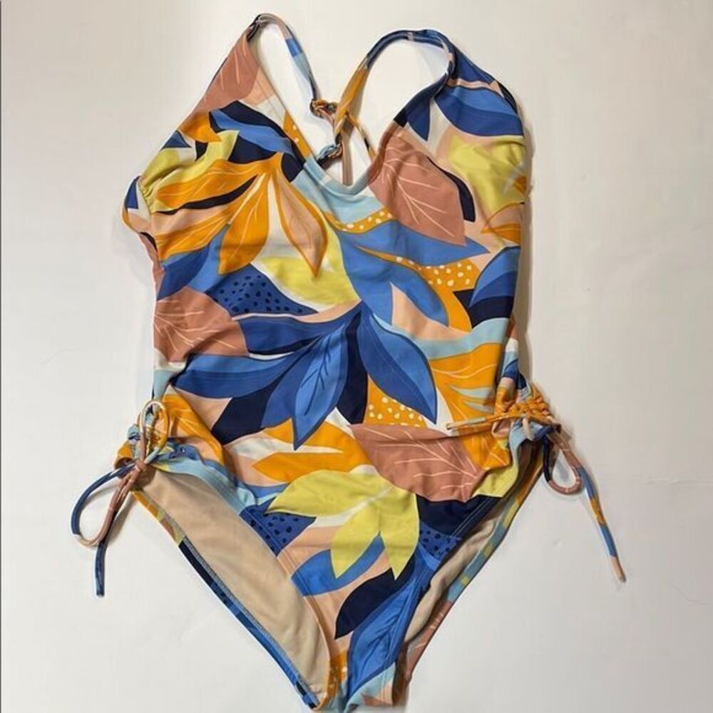 Kona Sol Womens One Piece Vibrant Tropical Print Swimsuit Sz XL
